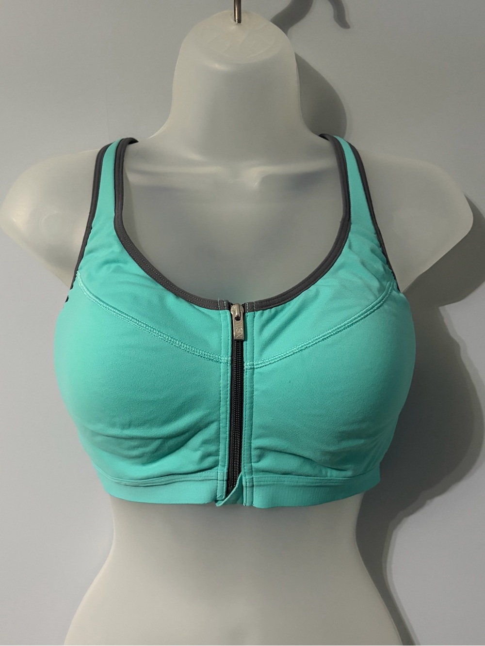 Victoria’s Secret Front-Zip Sports Bra - Aqua with Gray Trim